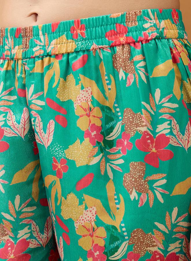 Globus Women Green Floral Printed Straight Kurta with Pant Set - Image 5