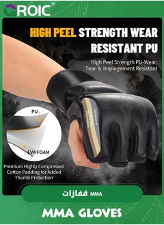 GROIC MMA Gloves, Half-Finger Boxing Gloves Fight Gloves MMA Mitts with Adjustable Wrist Band UFC Gloves for Sanda Sparring Punching Bag Training (One Size Fits Most)  - Image 2