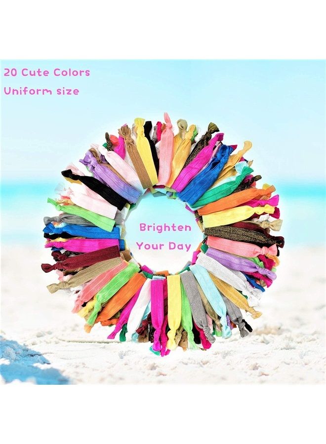 79STYLE 100Pcs Elastic Hair Ties Ribbon Hair Ties For Women No Crease Knotted Ponytail Holders Bulk Hair Bands Yoga Cloth Knot Flat Fabric Hair Scrunchies Colorful Bracelets Girls Hair Accessory ( Mul - Image 3