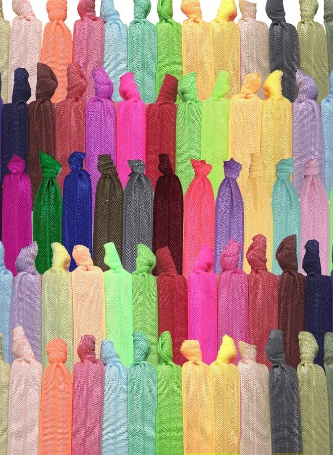 79STYLE 100Pcs Elastic Hair Ties Ribbon Hair Ties For Women No Crease Knotted Ponytail Holders Bulk Hair Bands Yoga Cloth Knot Flat Fabric Hair Scrunchies Colorful Bracelets Girls Hair Accessory ( Mul - Image 1