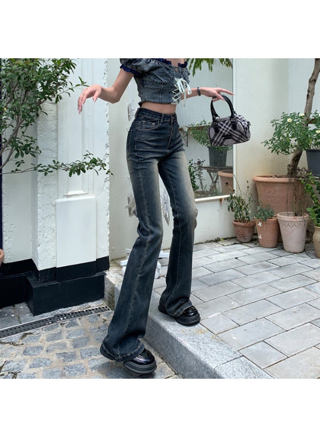 Korean Style Jeans For Women, High-waisted, Slim, Stretchy, High Street, Trendy Ins, Micro-flared Pants For Small People 