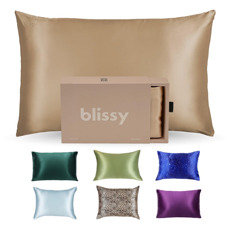 Blissy Silk Pillowcase - 100% Pure Mulberry Silk - 22 Momme 6A High-Grade Fibers - Silk Pillow Cover for Hair & Skin - Regular, Queen & King (Taupe, Standard) - Image 1