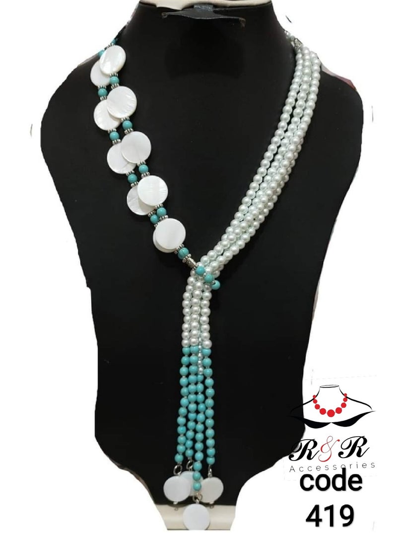 R&R Multi-role women's necklace of pearls, turquoise and seashells