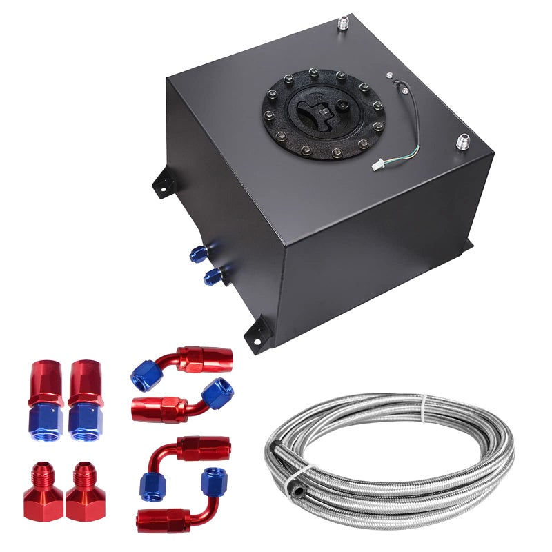 Edicapo Universal 5 Gallon 20L Fuel Cell Tank Polished Aluminum Black with CapLevel Sender12FT Oil Feed Line - Image 2