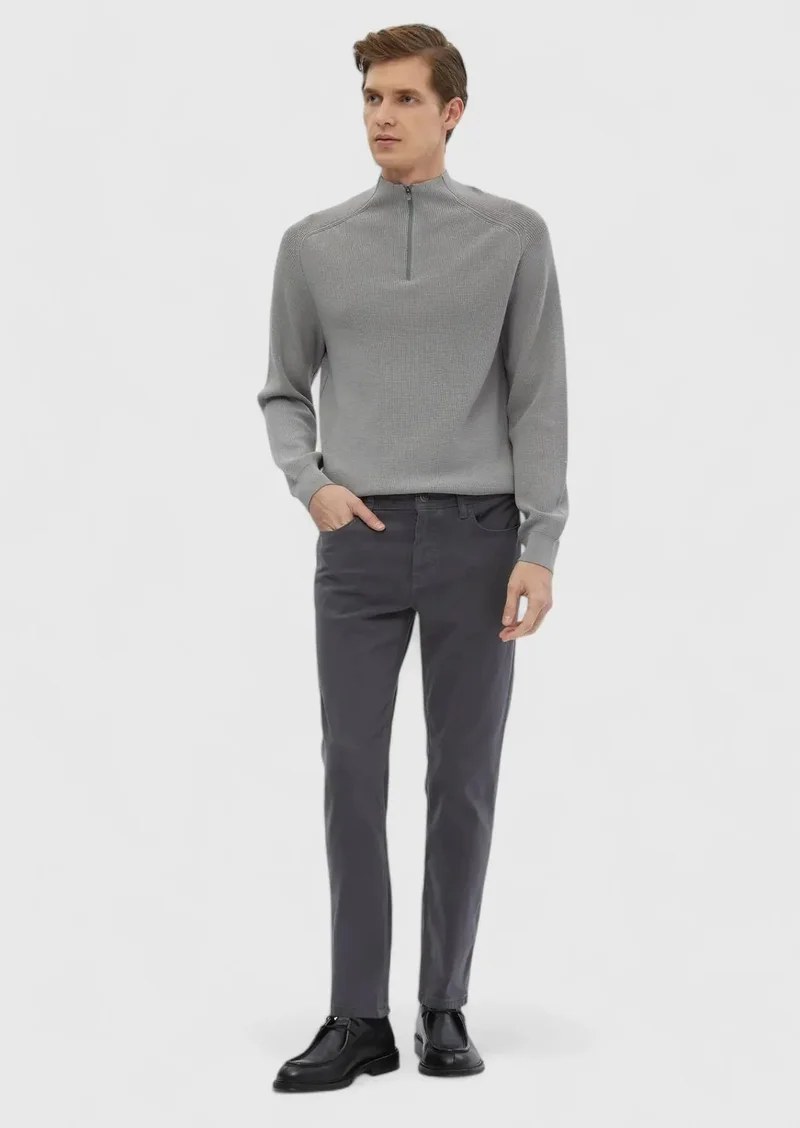 RAMSEY Dark Grey Weaving Slim Fit Casual Cotton Blended Trousers