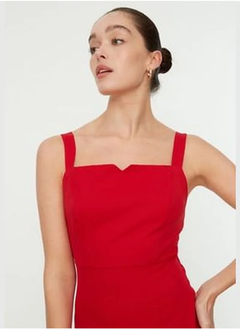 trendyol Red Woven Midi Dress with Slits and Straps TWOSS19BB0216