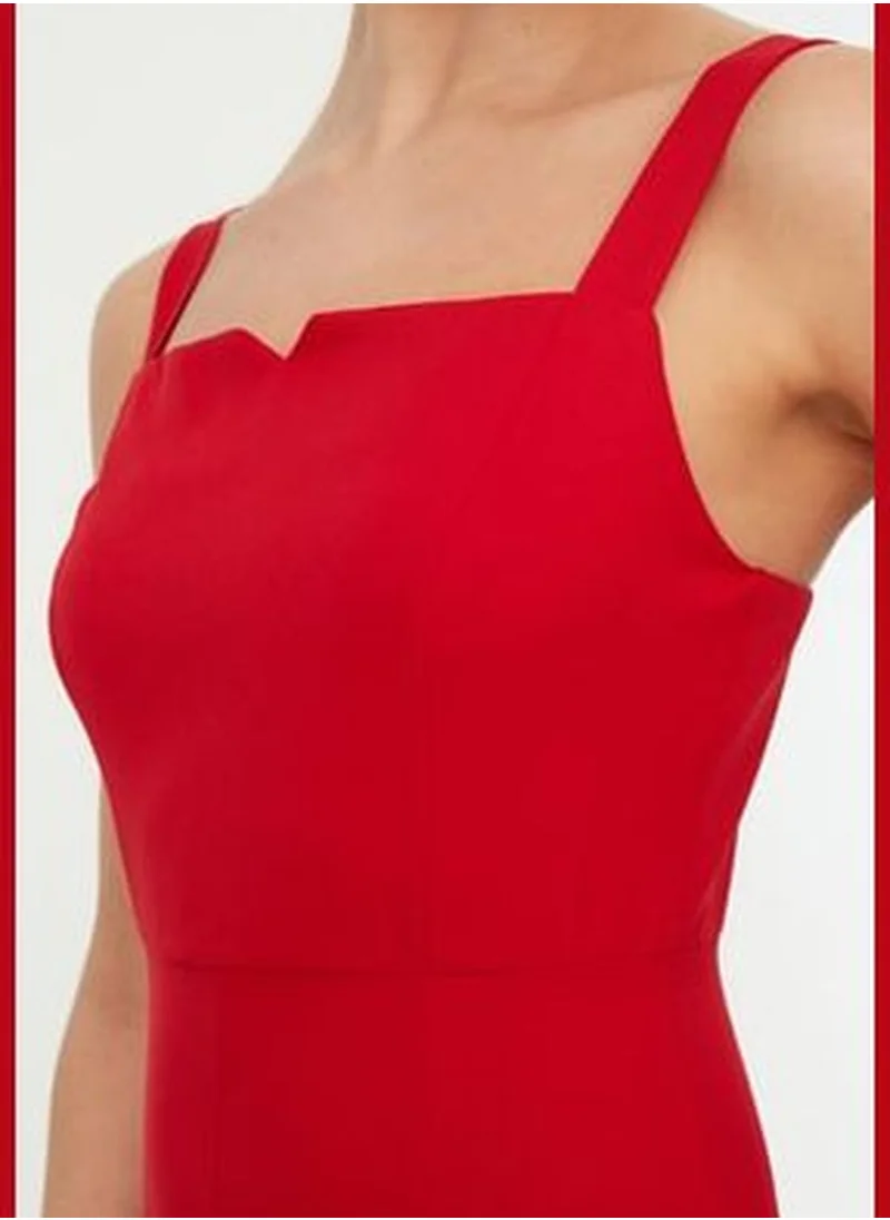 trendyol Red Woven Midi Dress with Slits and Straps TWOSS19BB0216