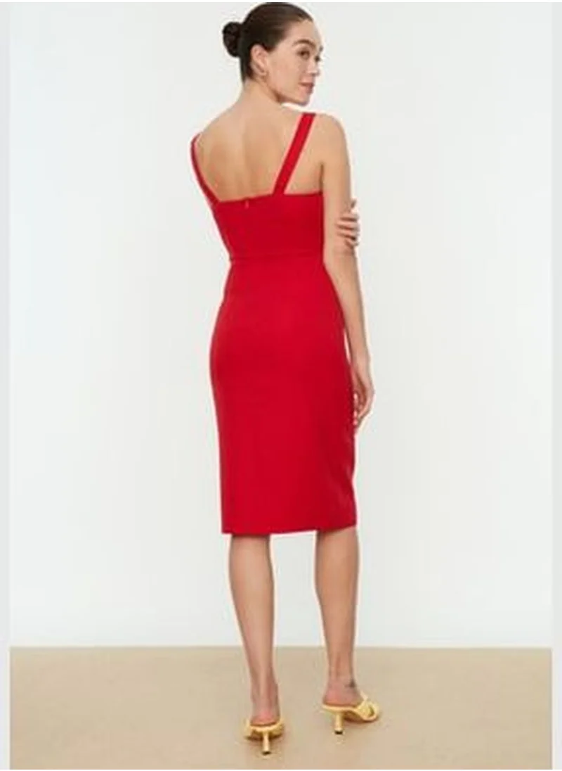 trendyol Red Woven Midi Dress with Slits and Straps TWOSS19BB0216
