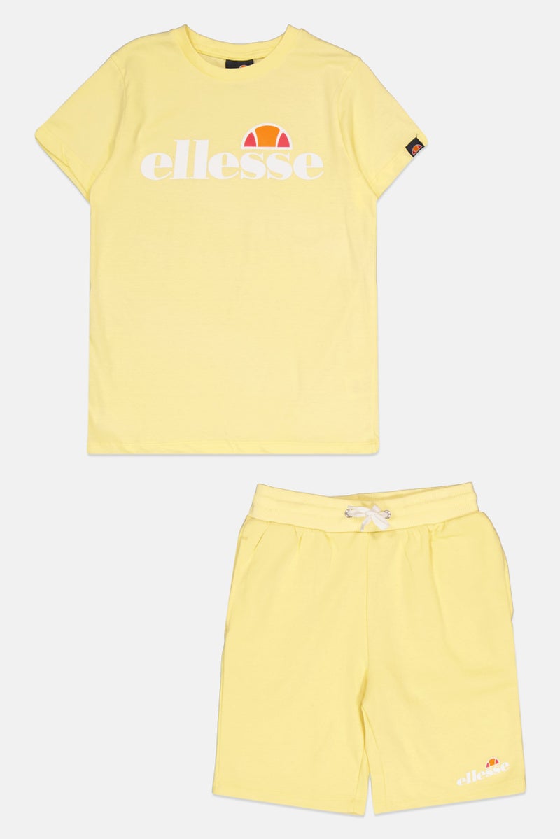 Ellesse تي شيرت وشورتين للأطفال الأولاد 2 قطعة بشعار العلامة التجارية، ليمون أصفر - Image 1