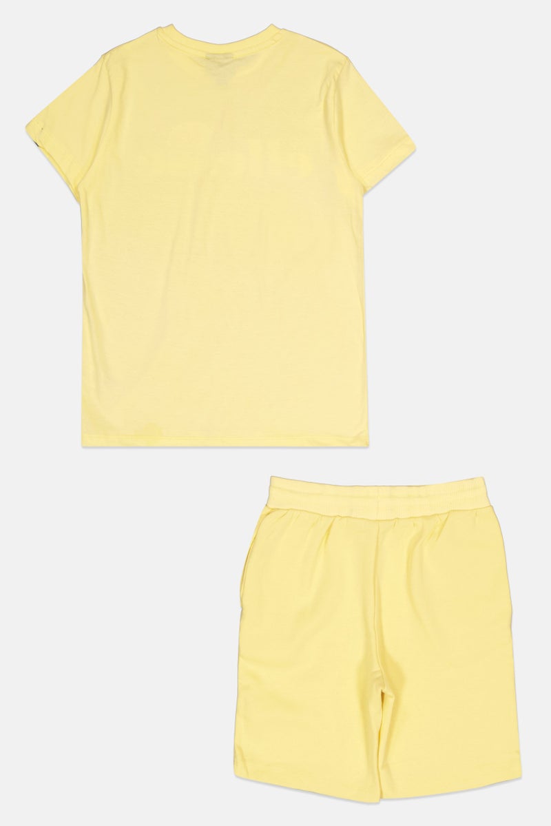 Ellesse تي شيرت وشورتين للأطفال الأولاد 2 قطعة بشعار العلامة التجارية، ليمون أصفر - Image 2