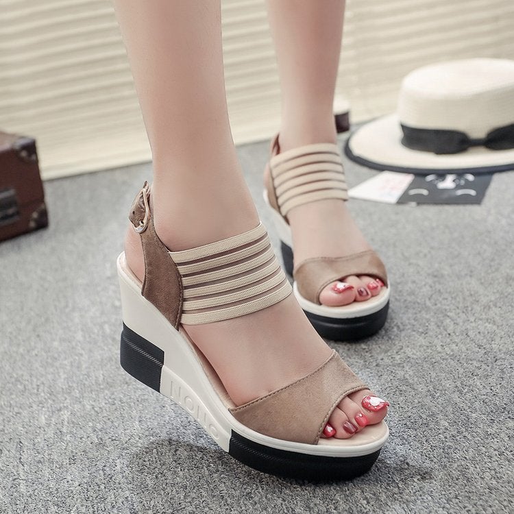 Women's Roman Style Wedge Sandals with Platform and Buckle Strap - Image 1