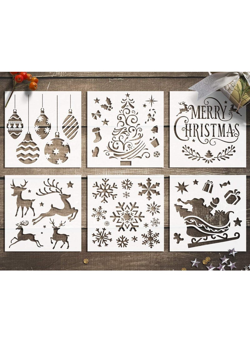 G GSS Designs GSS Designs Christmas Stencils Template Pack of 6 -Merry Christmas,Santa Claus,Christmas Tree,Snowflakes,Bulbs,Reindeers for Christmas Decoration 6X6 inch  - Image 1