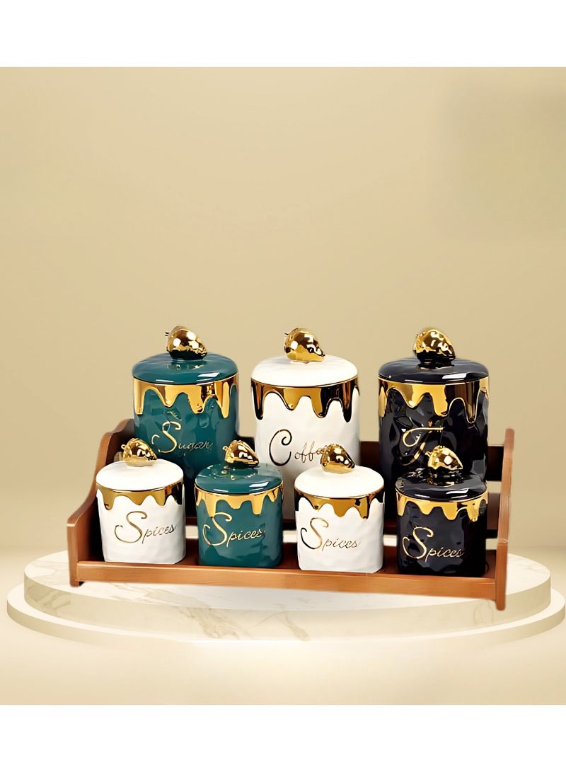 طقم توابل بورسلين 7 قطع + إستاند كود 2004