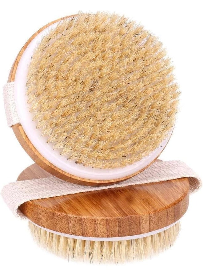 MOMENT فرشاة الجسم الجافة من الخيزران، فرشاة الاستحمام للتدليك الجاف والرطب، فرشاة جافة للسيلوليت والليمفاوية، مقشر للجسم بشعيرات ناعمة وقاسية، مناسبة لجميع أنواع البشرة. - Image 1