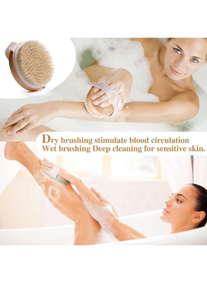 MOMENT فرشاة الجسم الجافة من الخيزران، فرشاة الاستحمام للتدليك الجاف والرطب، فرشاة جافة للسيلوليت والليمفاوية، مقشر للجسم بشعيرات ناعمة وقاسية، مناسبة لجميع أنواع البشرة. - Image 4