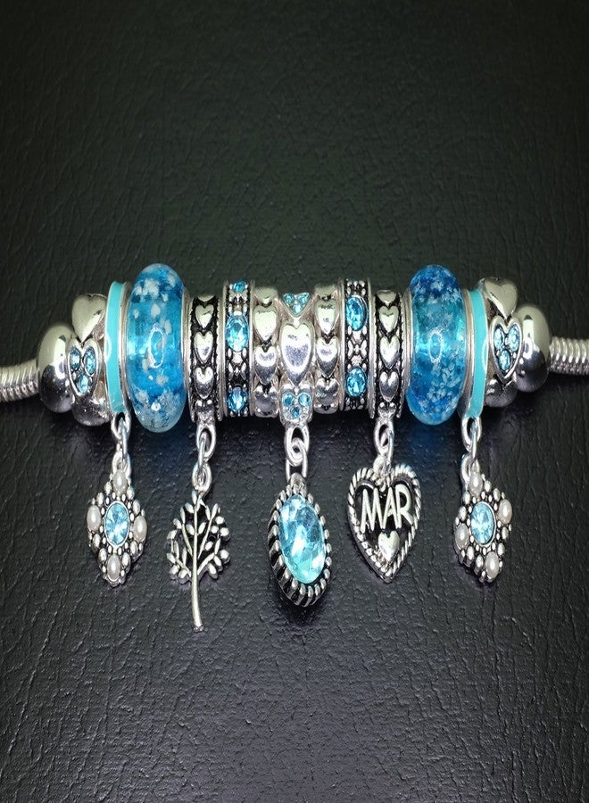 فالاري سوار فالاري بحجر الميلاد، خرز متعدد الألوان، فضي اللون، شهر مارس، OB07234-MAR - Image 3