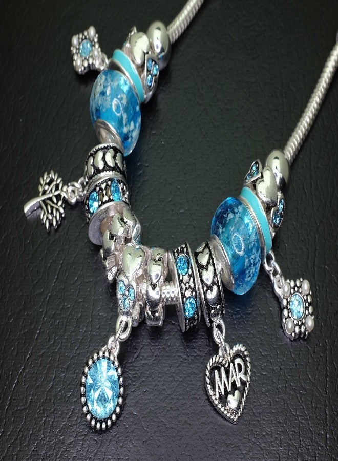 فالاري سوار فالاري بحجر الميلاد، خرز متعدد الألوان، فضي اللون، شهر مارس، OB07234-MAR - Image 4
