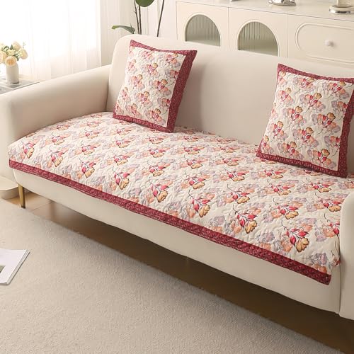 HOKIPO 'Florentina Series' Foam Filled Premium Holland Velvet Antiskid Sofa Cover Mat for 1/2/3 Seater & L-Shape Sofa. Make Your Own Set, Mat 70(D) x 180(L) cm, Autumn Cream (IN-882-V3) - Image 1