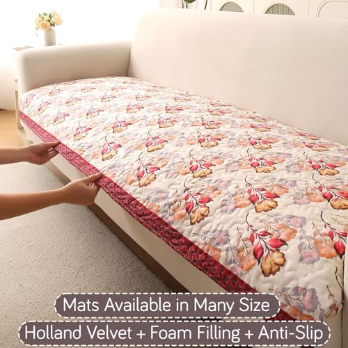 HOKIPO 'Florentina Series' Foam Filled Premium Holland Velvet Antiskid Sofa Cover Mat for 1/2/3 Seater & L-Shape Sofa. Make Your Own Set, Mat 70(D) x 180(L) cm, Autumn Cream (IN-882-V3) - Image 2