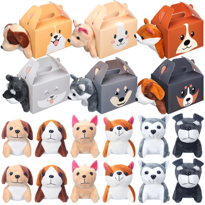 Fainne 12 Pcs Dog Party Favors Boxes with 12 Pcs Mini Plush Dog Set Adopt a Puppy Party Favors Treat Boxes Foldable Gift Puppy Theme Stuffed Animal for Birthday Supplies DecorationCute - Image 2