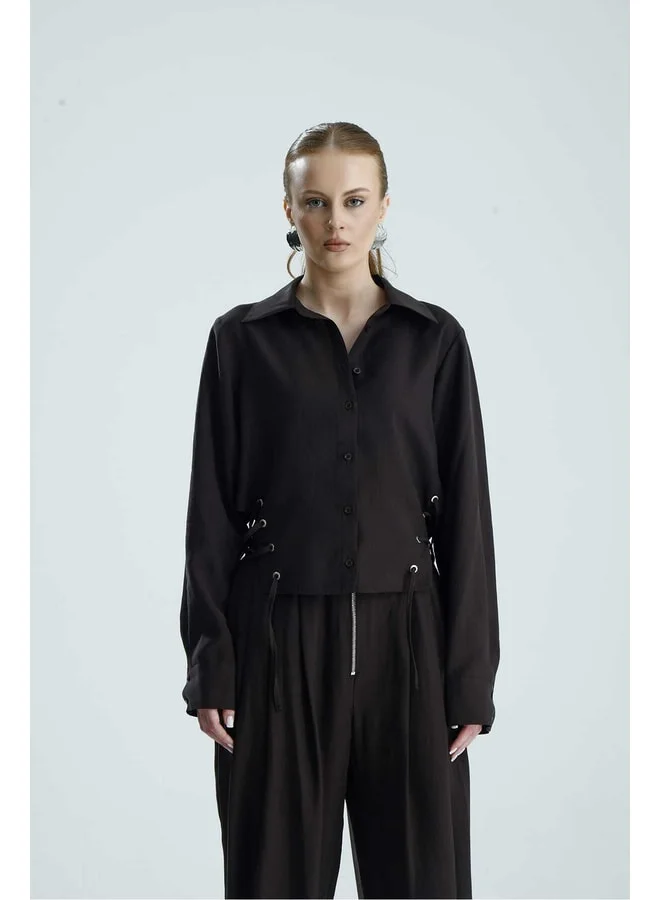 GACACOLLECTION MARA Brown Shirt with Bird's Eye Detail