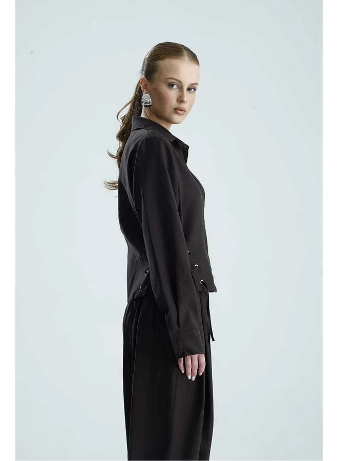GACACOLLECTION MARA Brown Shirt with Bird's Eye Detail