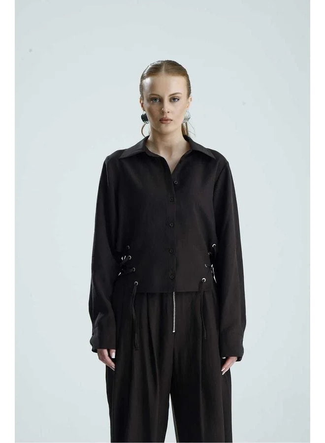 GACACOLLECTION MARA Brown Shirt with Bird's Eye Detail