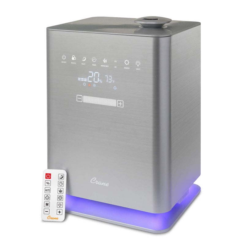 Crane Ultrasonic Warm  Cool Mist Air Humidifier for Bedroom Top Fill UV Light 12 Gallon Tank 500 Sq Ft Coverage With Remote Grey