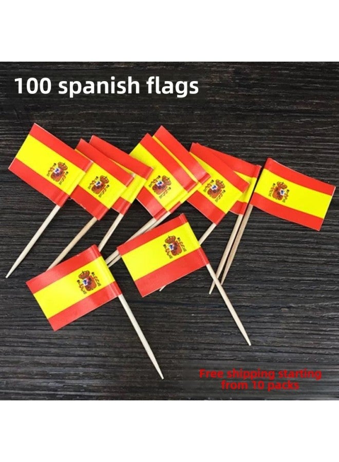 A National Flag Sign Paper Flags Cake Decoration Toothpick Creative Cocktail Sign Red Flag Sign Small Bamboo Sign-Color:Spain 100 - Image 1