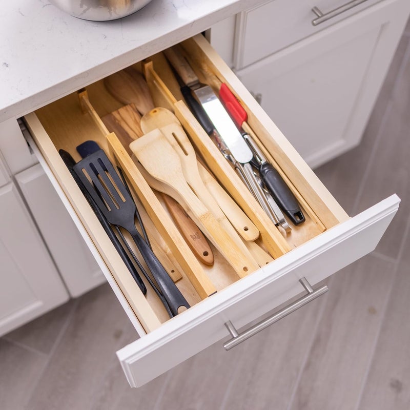 Fabsome Drawer Divider 6 Pack Bamboo Kitchen Dividers Organizers Adjustable 1722 Wooden Dresser Separators for Nursery Organization Clothes Socks Underwear Baby Clothing with Soft Foam Ends - Image 3