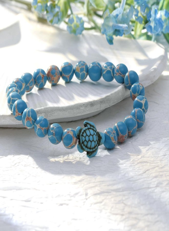 Haoze Sea Turtle Gifts for Women Natural Stone Bead Turtle Bracelet Gifts for Animal Lovers Inspirational Birthday Gift for Women Sister Best Friend (Emperor Style) - Image 2