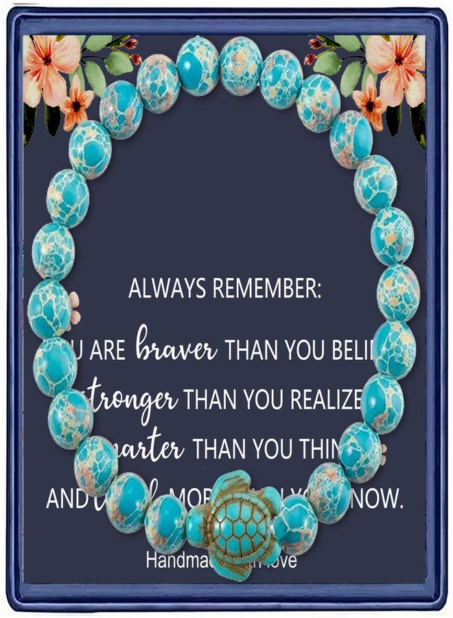 Haoze Sea Turtle Gifts for Women Natural Stone Bead Turtle Bracelet Gifts for Animal Lovers Inspirational Birthday Gift for Women Sister Best Friend (Emperor Style) - Image 1