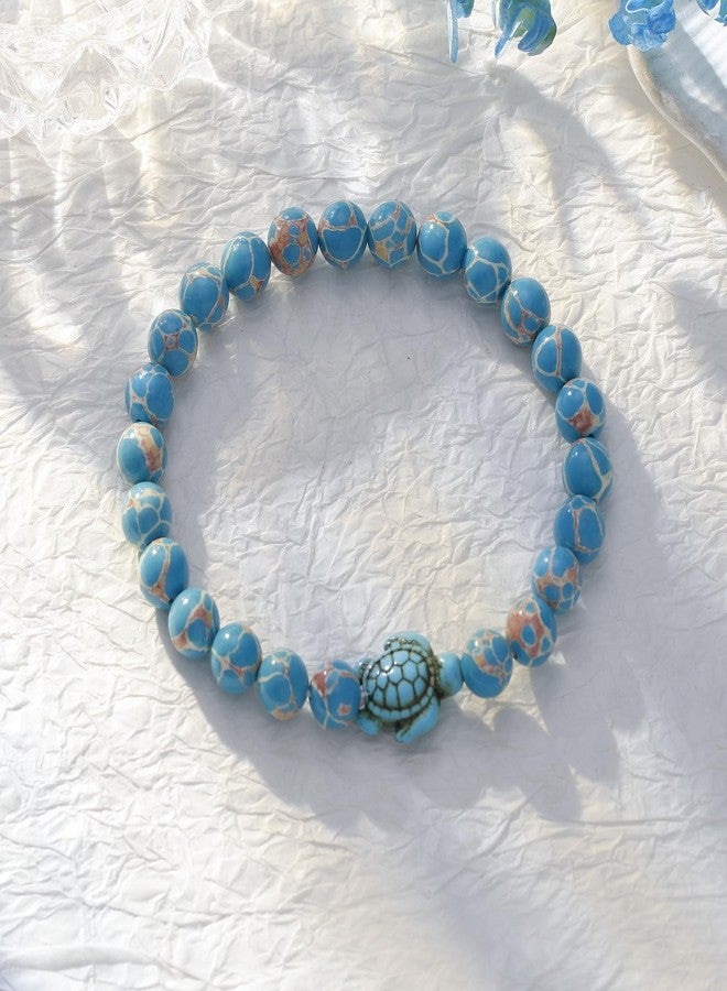 Haoze Sea Turtle Gifts for Women Natural Stone Bead Turtle Bracelet Gifts for Animal Lovers Inspirational Birthday Gift for Women Sister Best Friend (Emperor Style) - Image 3