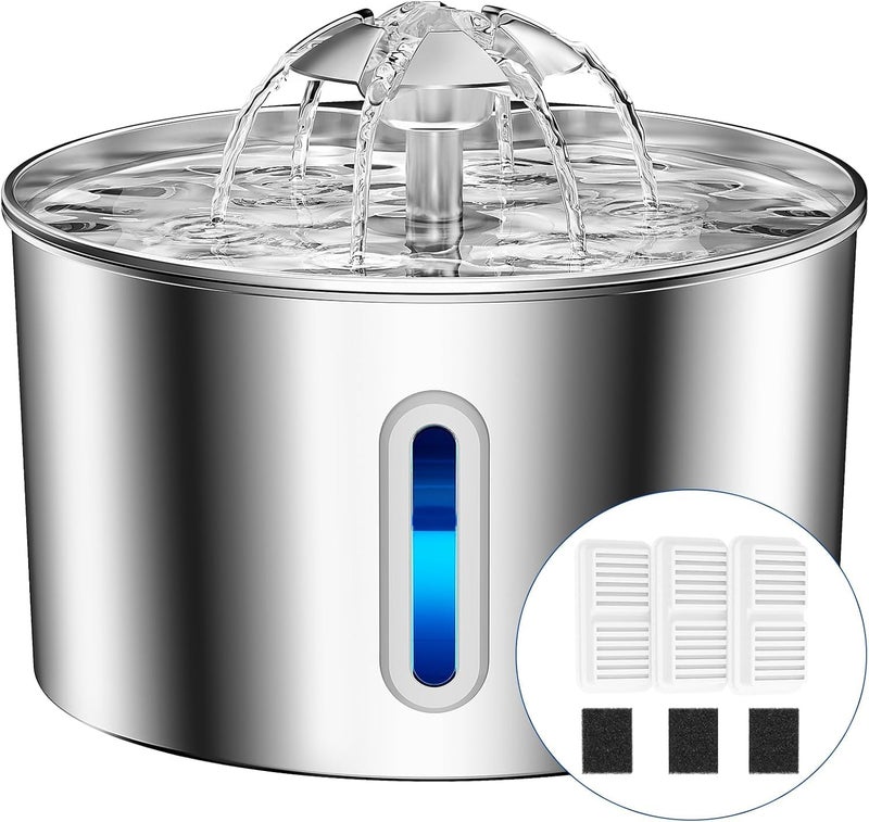 BalimoPet Cat Water Fountain Stainless Steel - 74oz/2.2L Pet Gift Dog Water Dispenser Automatic Silent Cats Dispenser for Drinking Indoor Metal Kitty Spout Fountains with 3 Filters & 3 Sponges Cat Dogs Gifts - Image 1