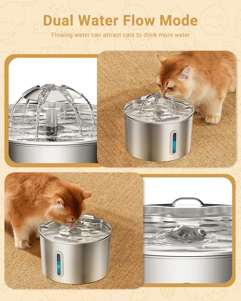 BalimoPet Cat Water Fountain Stainless Steel - 74oz/2.2L Pet Gift Dog Water Dispenser Automatic Silent Cats Dispenser for Drinking Indoor Metal Kitty Spout Fountains with 3 Filters & 3 Sponges Cat Dogs Gifts - Image 3