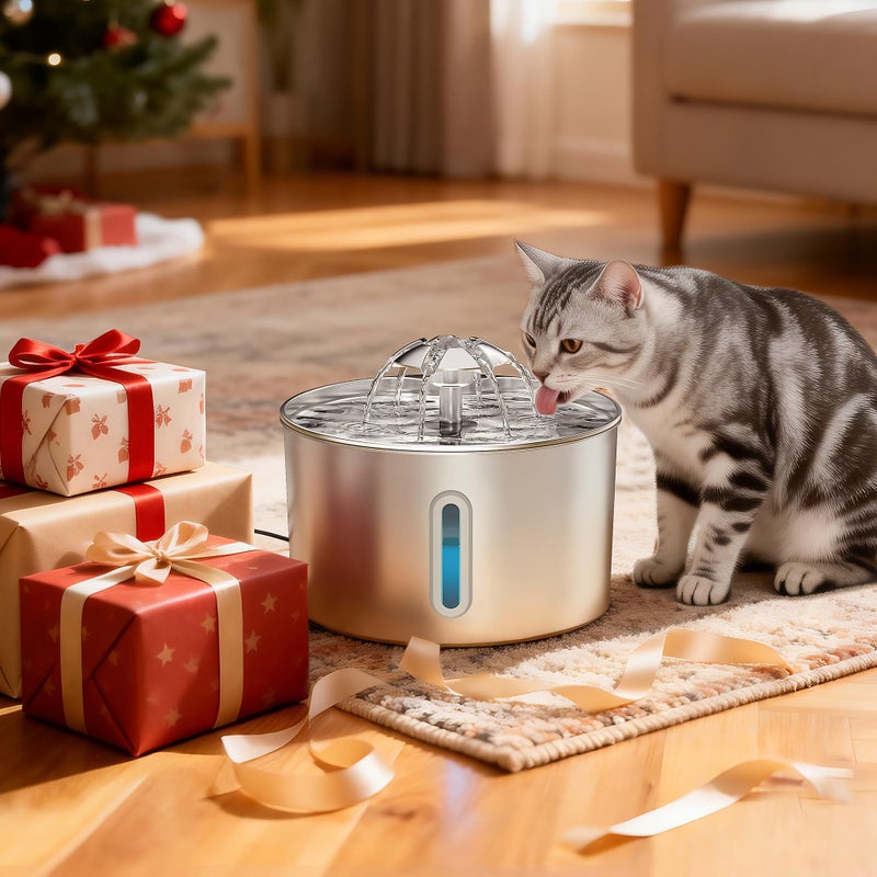 BalimoPet Cat Water Fountain Stainless Steel - 74oz/2.2L Pet Gift Dog Water Dispenser Automatic Silent Cats Dispenser for Drinking Indoor Metal Kitty Spout Fountains with 3 Filters & 3 Sponges Cat Dogs Gifts - Image 5