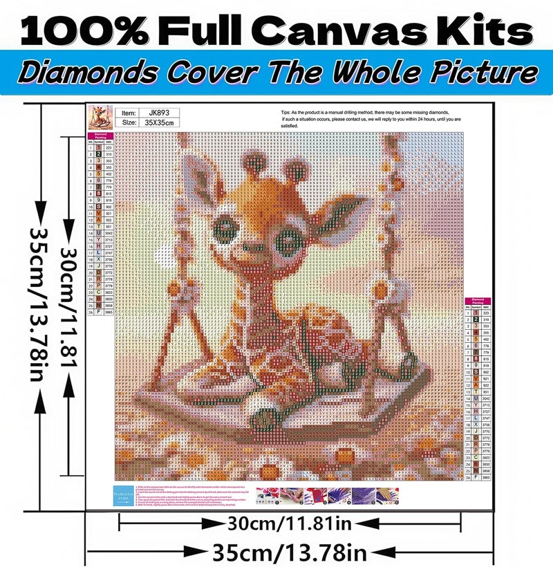 Acelii Fall 5D Diamond Art Kits for Adults Beginners,Giraffe Swing DIY Full Round Drill Diamond Painting Kits,Autumn Paint by Diamonds Dots Gem Art Easy,Home Wall Decor 14X14 Inch - Image 4