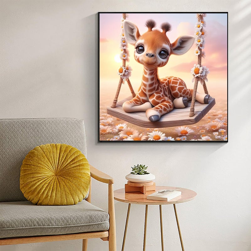 Acelii Fall 5D Diamond Art Kits for Adults Beginners,Giraffe Swing DIY Full Round Drill Diamond Painting Kits,Autumn Paint by Diamonds Dots Gem Art Easy,Home Wall Decor 14X14 Inch - Image 2
