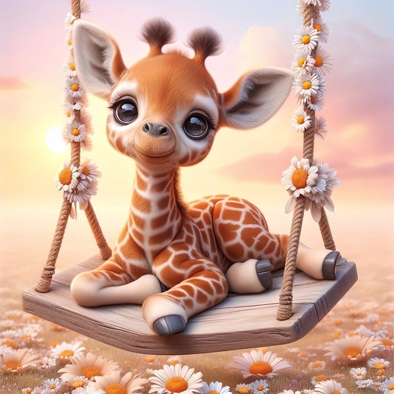 Acelii Fall 5D Diamond Art Kits for Adults Beginners,Giraffe Swing DIY Full Round Drill Diamond Painting Kits,Autumn Paint by Diamonds Dots Gem Art Easy,Home Wall Decor 14X14 Inch - Image 1