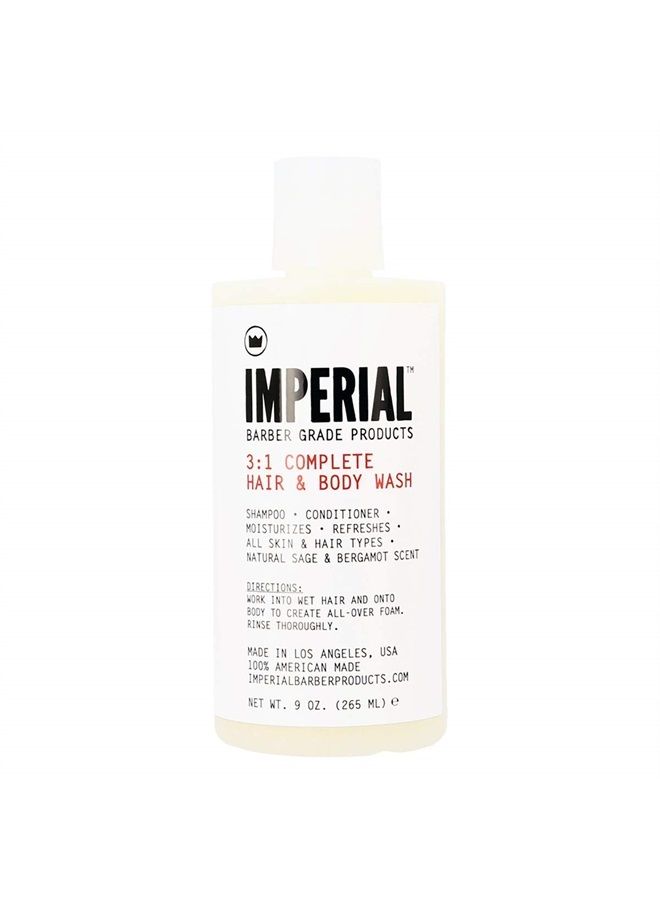 Imperial Barber Grade Products 3:1 Complete Hair and Body Wash, Natural Shampoo, Hair Conditioner and Body Wash