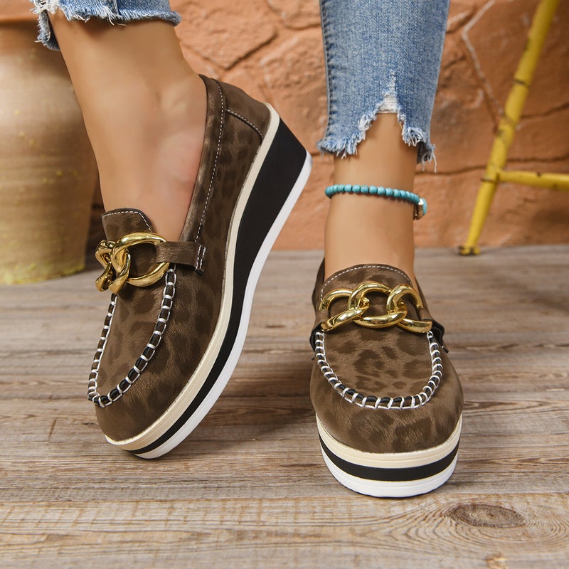 Chain Large Size Export Work Shoes New High Heels Leopard Print Lazy Loafers Wi Large Size - Image 5
