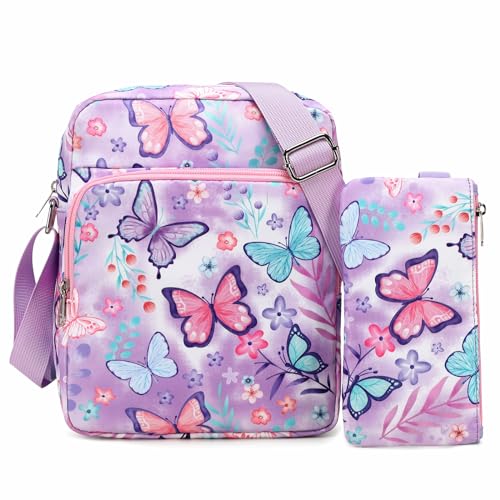 Octsky Girls Crossbody Purses for Kids, Lightweight Small Messenger Shoulder Bag Gift for Kids (Butterfly Purple) - Image 1