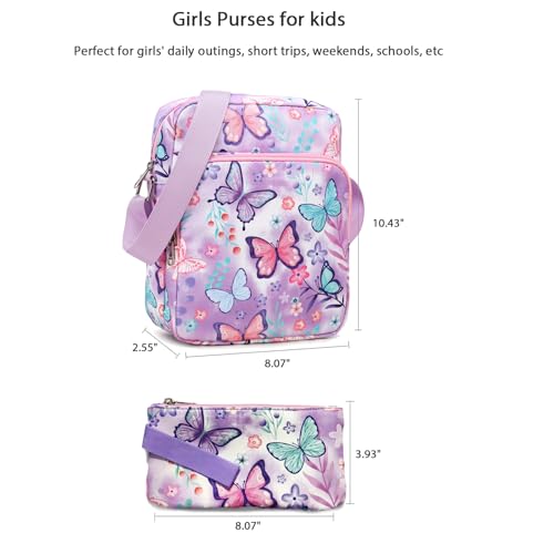 Octsky Girls Crossbody Purses for Kids, Lightweight Small Messenger Shoulder Bag Gift for Kids (Butterfly Purple) - Image 2