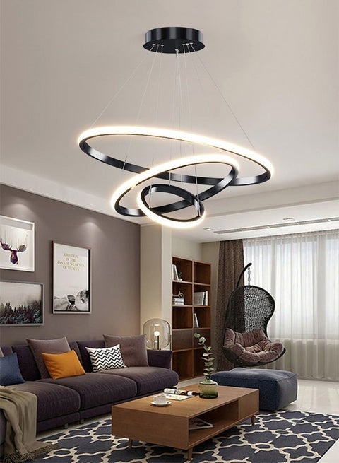 مصابيح معلقة حديثة بحلقات LED دائرية لتزيين السقف