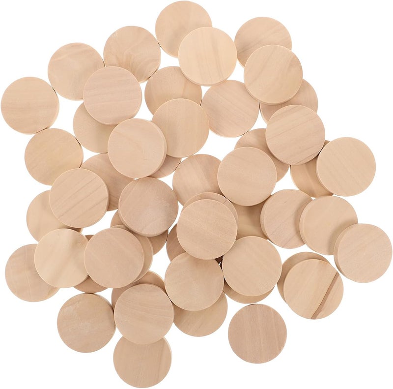 Healifty 50pcs Unfinished Wood Discs Round Wooden Tokens 25mm Small Wood Circles for DIY Crafts Board Game Pieces and Artistic Projects - Image 1