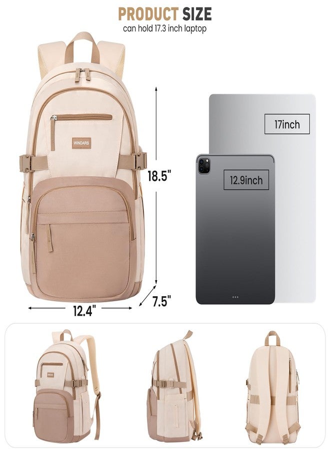 WINDARS Classic Backpack for Women, Lightweight High School Bookbag for Teens Girls, Waterproof 15.6 Inch Laptop Bag, Beige Khaki - Image 3