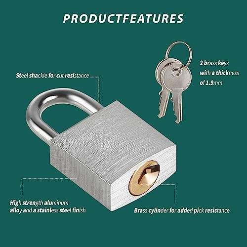 Guliffen Small Aluminum Locks with Keys, 3/4-Inch Body Width Mini Locks with Same Key for Briefcase, Boxe, Lockers, Luggage,Backpack, 12 Pack - Image 3