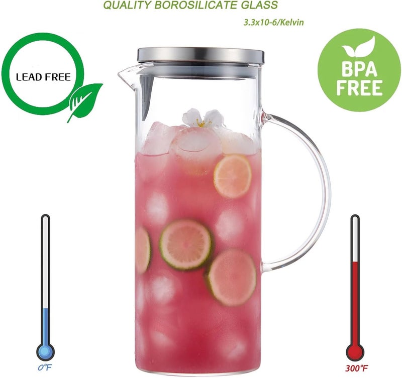Purefold Concise Style Water Pitcher, 1.5L/50 oz Fridge Side Door Glass Pitcher with Lid，High Borosilicate Glass Jug for Hot or Cold Homemade Drinks. - Image 5
