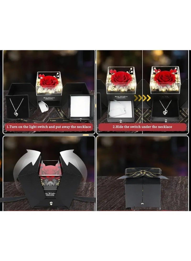 قلادة وردة حمراء حقيقية محفوظة على شكل قلب مع عبارة "أحبك" - هدية أبدية عاطفية لعيد الحب ويوم الأم والكريسماس والذكرى السنوية للنساء، الزوجة، الأم، الحبيبة، الجدة - Image 2