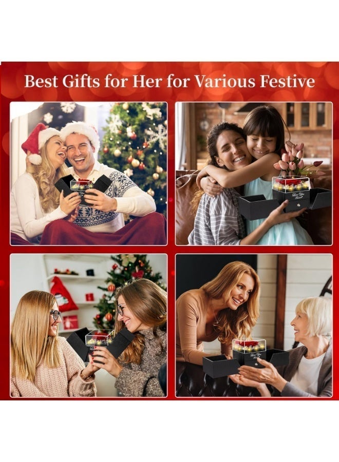 قلادة وردة حمراء حقيقية محفوظة على شكل قلب مع عبارة "أحبك" - هدية أبدية عاطفية لعيد الحب ويوم الأم والكريسماس والذكرى السنوية للنساء، الزوجة، الأم، الحبيبة، الجدة - Image 4